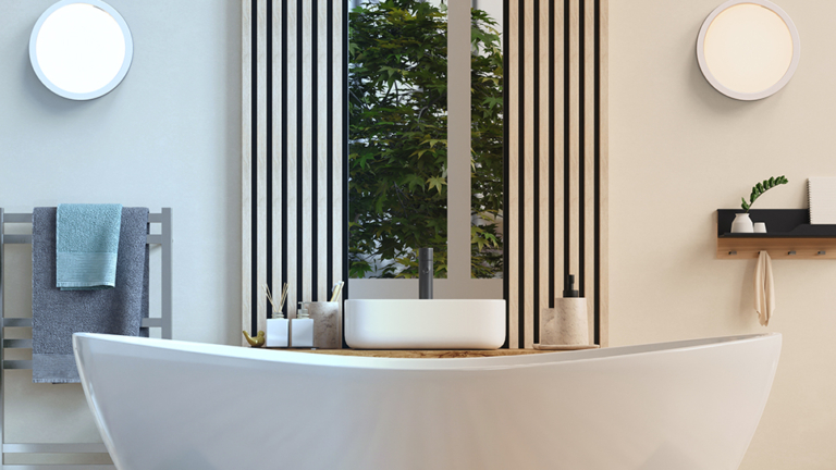 Boho style bathroom interior,Minimalist cozy bathroom with moder